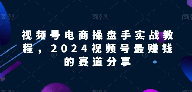 视频号电商实战教程，2024视频号最赚钱的赛道分享-源码交易网