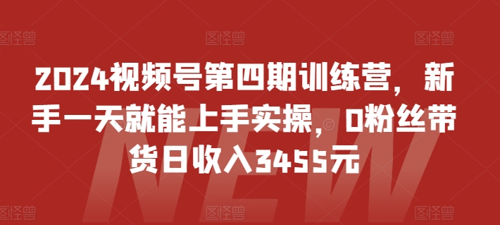 2024视频号第四期训练营，新手一天就能上手实操，0粉丝带货日收入3455元-源码交易网