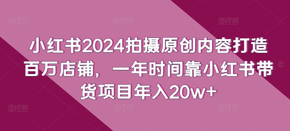 小红书2024拍摄原创内容打造百万店铺，一年时间靠小红书带货项目年入20w+-源码交易网