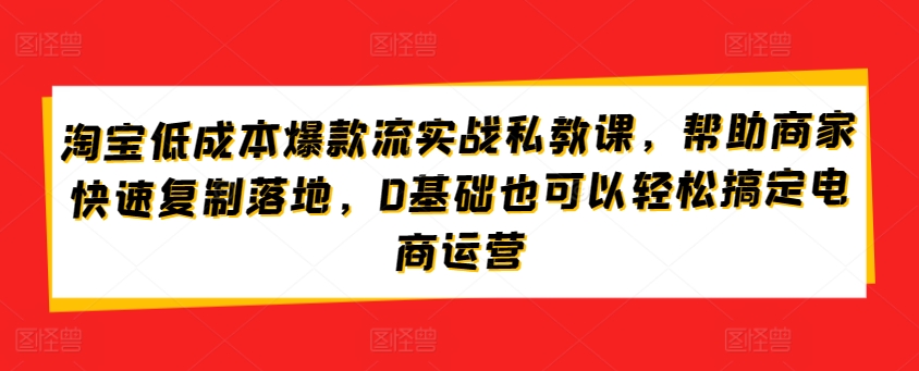 淘宝低成本爆款流实战私教课，帮助商家快速复制落地，0基础也可以轻松搞定电商运营-源码交易网