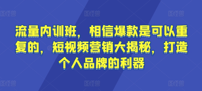 流量内训班，相信爆款是可以重复的，短视频营销大揭秘，打造个人品牌的利器-源码交易网