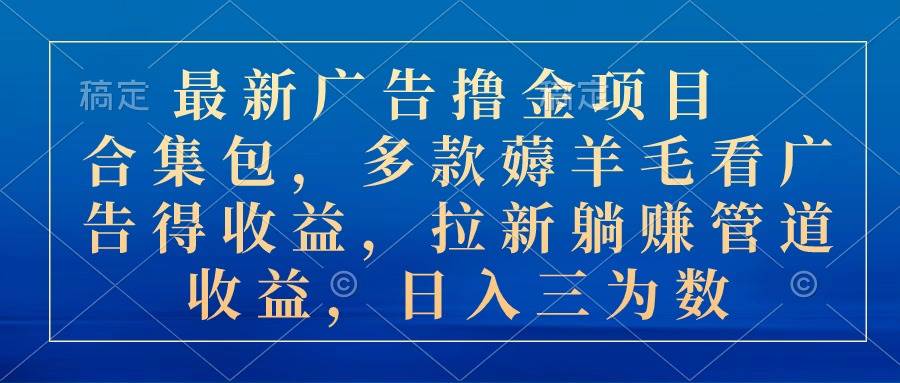 最新广告撸金项目合集包，多款薅羊毛看广告收益 拉新管道收益，日入三位数-源码交易网