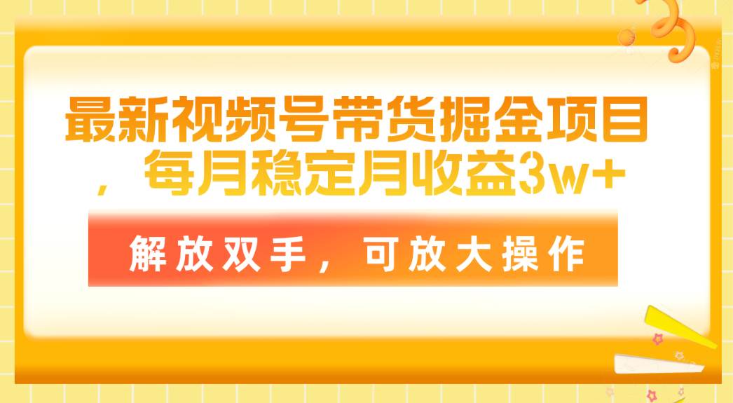 最新视频号带货掘金项目，每月稳定月收益3w+，解放双手，可放大操作-源码交易网