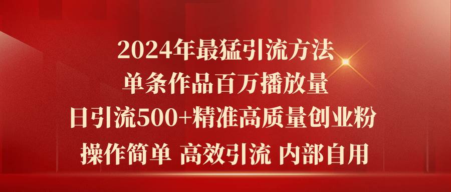 2024年最猛暴力引流方法，单条作品百万播放 单日引流500+高质量精准创业粉-源码交易网