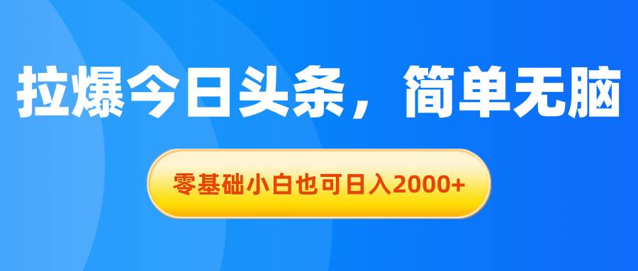 拉爆今日头条，简单无脑，零基础小白也可日入2000+-源码交易网