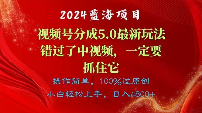2024蓝海项目，视频号分成计划5.0最新玩法-源码交易网
