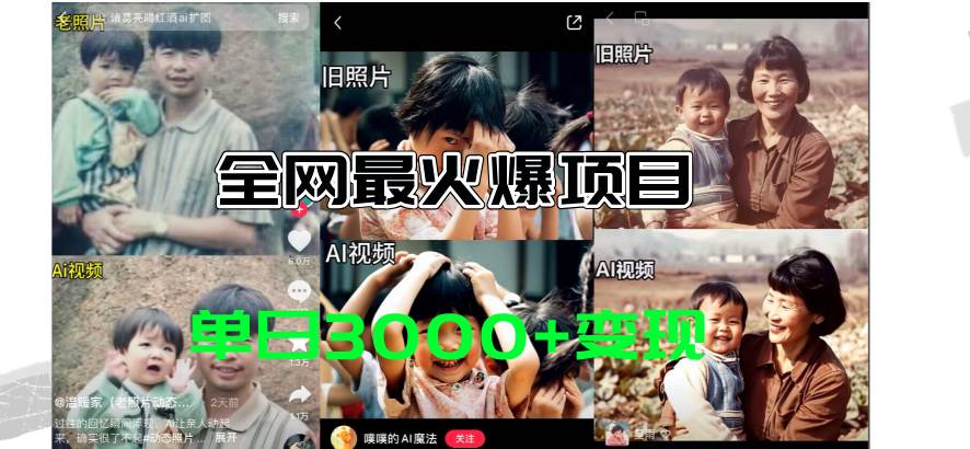 全网爆火的AI让老照片动起来教程，蹭热点日赚3000+，内含免费工具一键-源码交易网