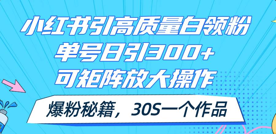 小红书引高质量白领粉，单号日引300+，可放大操作，爆粉秘籍！30s一个作品-源码交易网