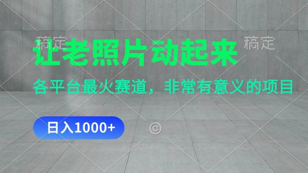 让老照片动起来，一天变现1000+，各平台最火赛道，看完就会-源码交易网