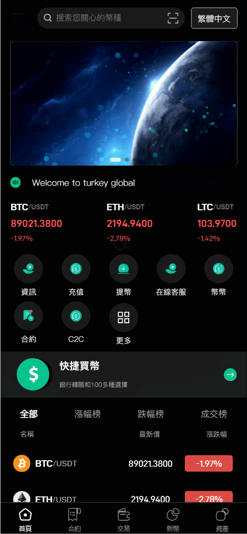 Turkey Global全开源9语言交易所源码/币币交易+C2C交易+合约交易+新币认购+秒合约交易+理财+搭建教程-源码交易网
